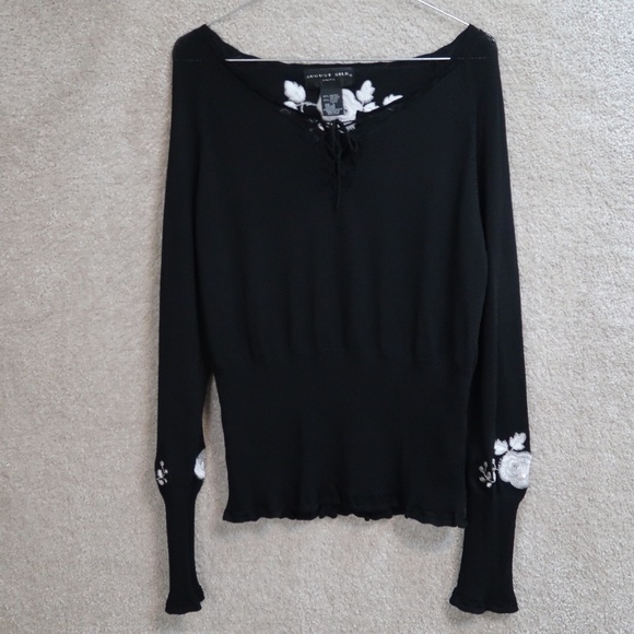 Agust Silk‎ Knits Long Sleeve top Embrodeiry Flower Pattern Size Large Stretch - Picture 5 of 13